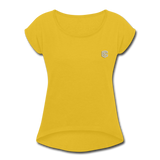 Women's Roll Cuff T-Shirt  WITH SILIVER  LOGO - mustard yellow