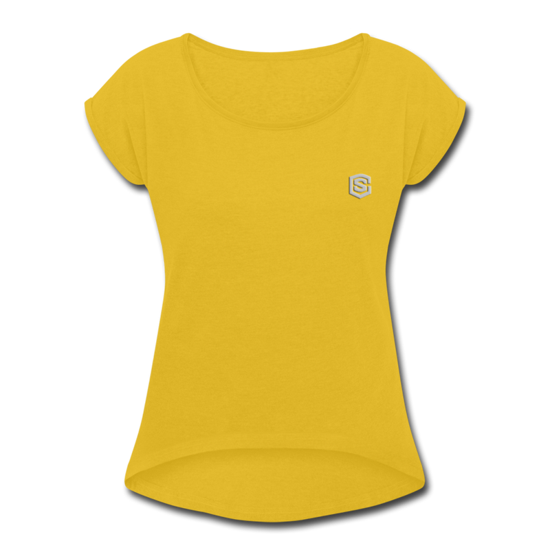 Women's Roll Cuff T-Shirt  WITH SILIVER  LOGO - mustard yellow