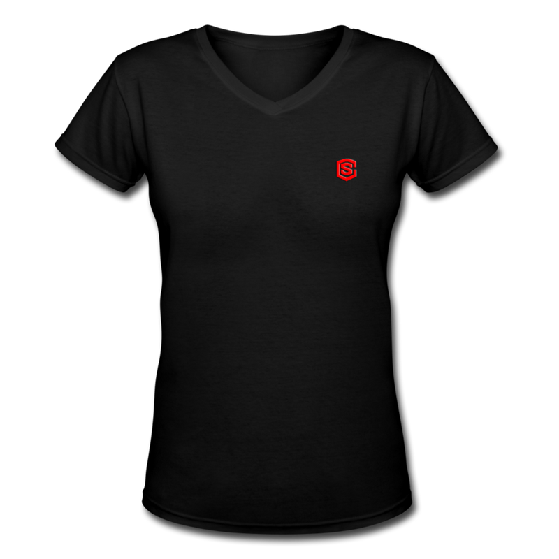 Women's V-Neck T-Shirt   WITH RED LOGO - black