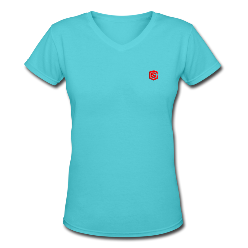 Women's V-Neck T-Shirt   WITH RED LOGO - aqua