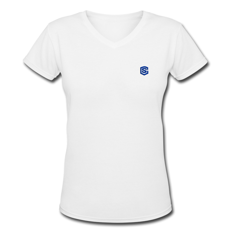 Women's V-Neck T-Shirt   WITH BLUE LOGO - white