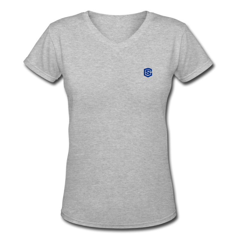 Women's V-Neck T-Shirt   WITH BLUE LOGO - gray