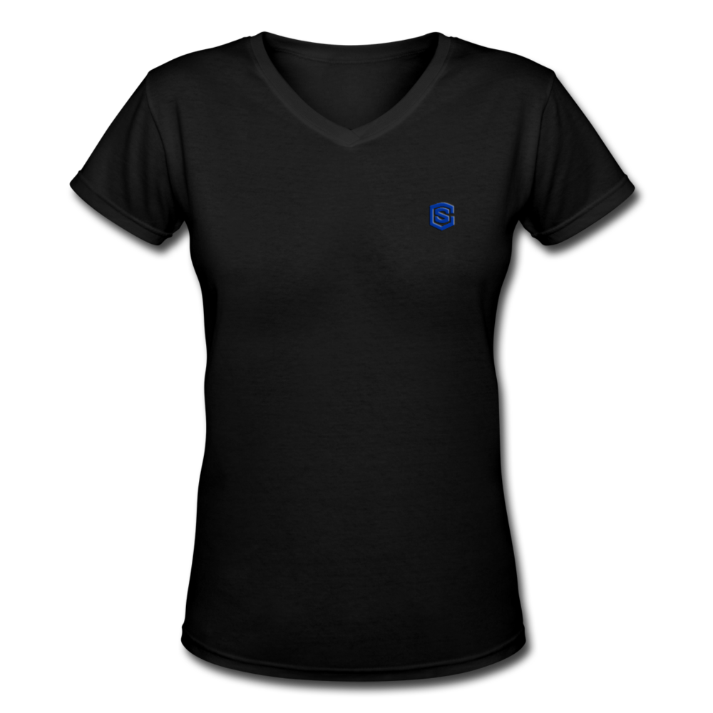 Women's V-Neck T-Shirt   WITH BLUE LOGO - black