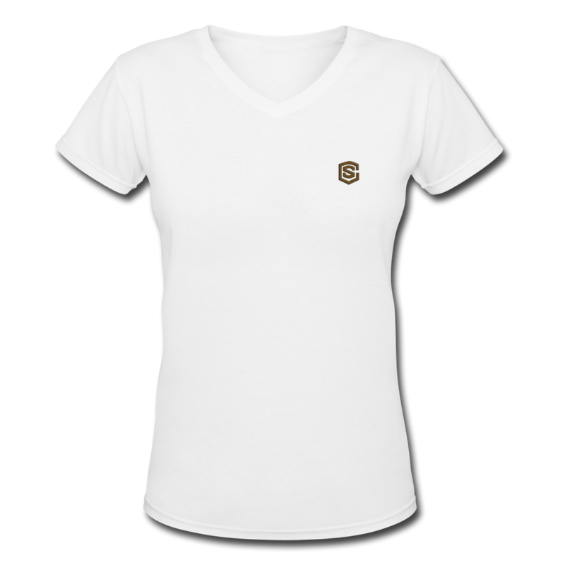 Women's V-Neck T-Shirt   WITH BROWN  LOGO - white