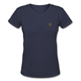 Women's V-Neck T-Shirt   WITH BROWN  LOGO - navy