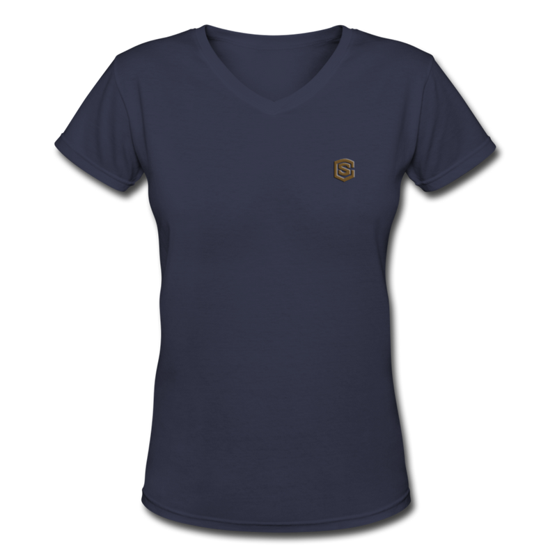 Women's V-Neck T-Shirt   WITH BROWN  LOGO - navy