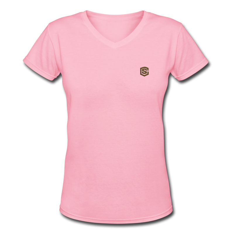 Women's V-Neck T-Shirt   WITH BROWN  LOGO - pink