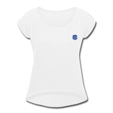 Women's Roll Cuff T-Shirt   WITH BLUE LOGO - white