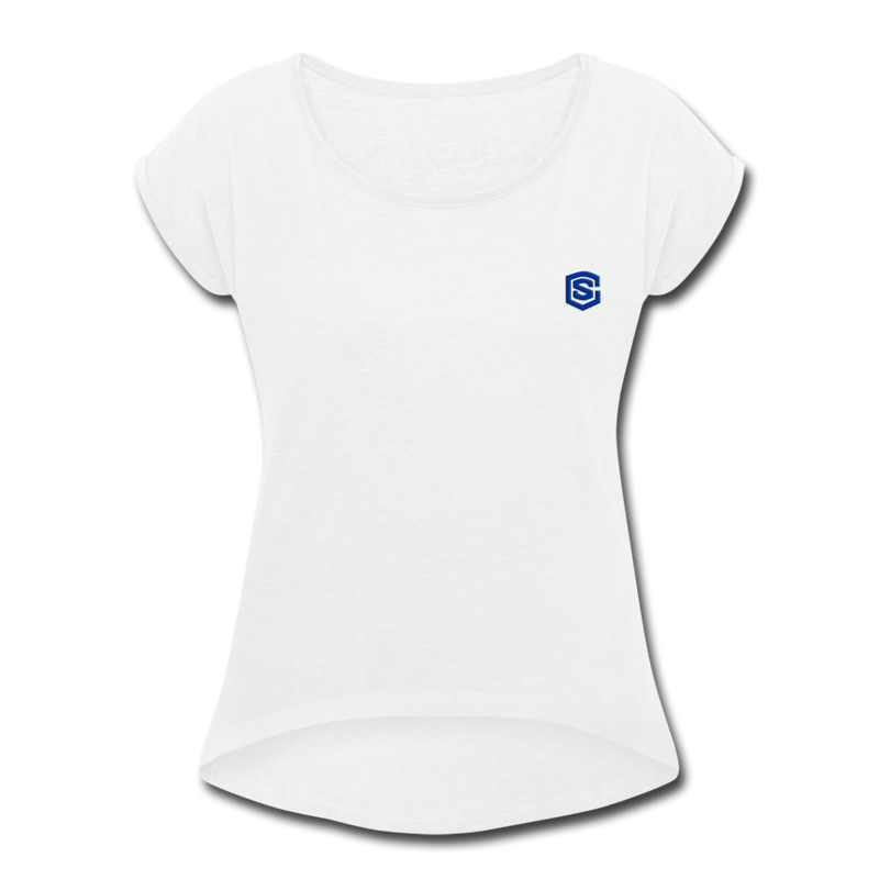 Women's Roll Cuff T-Shirt   WITH BLUE LOGO - white