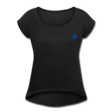 Women's Roll Cuff T-Shirt   WITH BLUE LOGO - black