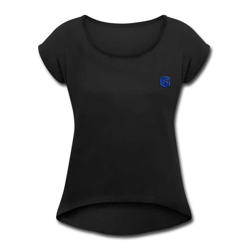 Women's Roll Cuff T-Shirt   WITH BLUE LOGO - black