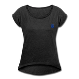 Women's Roll Cuff T-Shirt   WITH BLUE LOGO - heather black