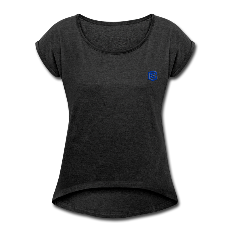 Women's Roll Cuff T-Shirt   WITH BLUE LOGO - heather black