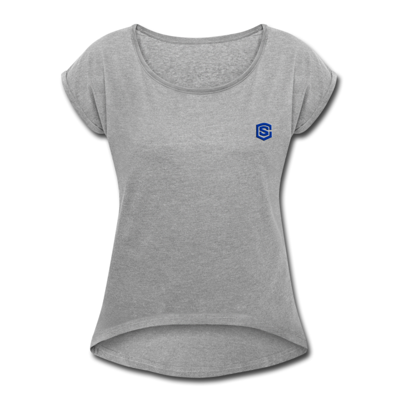 Women's Roll Cuff T-Shirt   WITH BLUE LOGO - heather gray