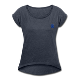 Women's Roll Cuff T-Shirt   WITH BLUE LOGO - navy heather