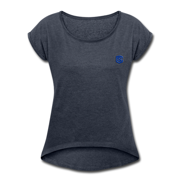 Women's Roll Cuff T-Shirt   WITH BLUE LOGO - navy heather