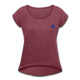 Women's Roll Cuff T-Shirt   WITH BLUE LOGO - heather burgundy