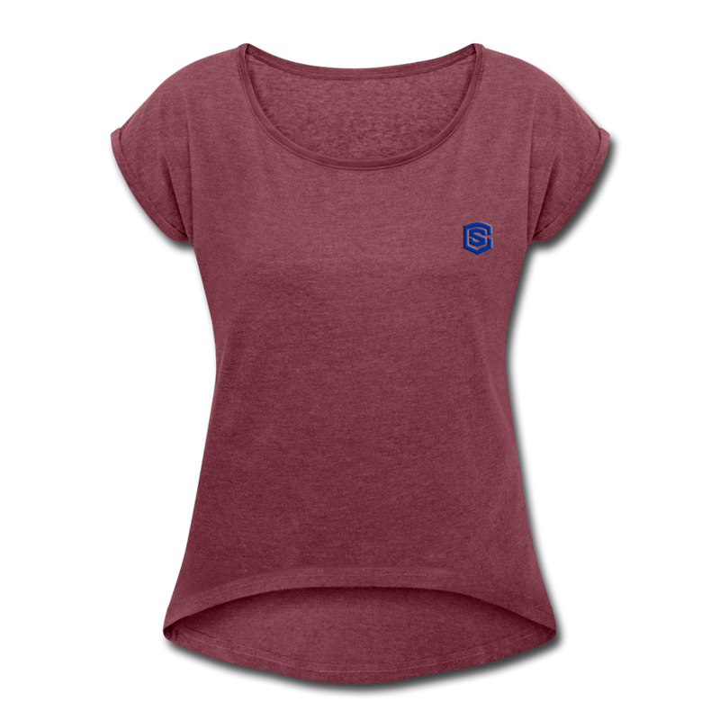 Women's Roll Cuff T-Shirt   WITH BLUE LOGO - heather burgundy