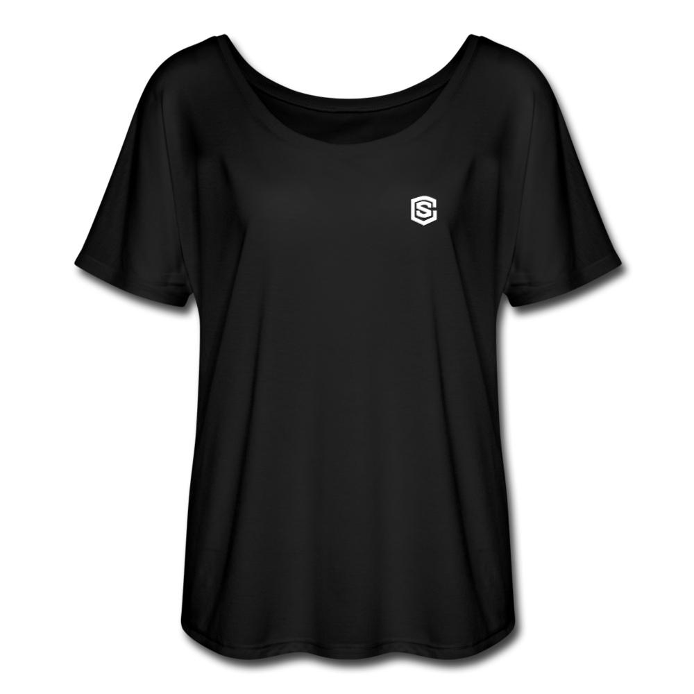Women’s Flowy T-Shirt   WITH WHITE  LOGO - black