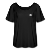 Women’s Flowy T-Shirt   WITH WHITE  LOGO - black