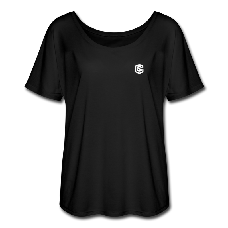 Women’s Flowy T-Shirt   WITH WHITE  LOGO - black