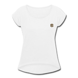 Women's Roll Cuff T-Shirt   WITH BROWN  LOGO - white