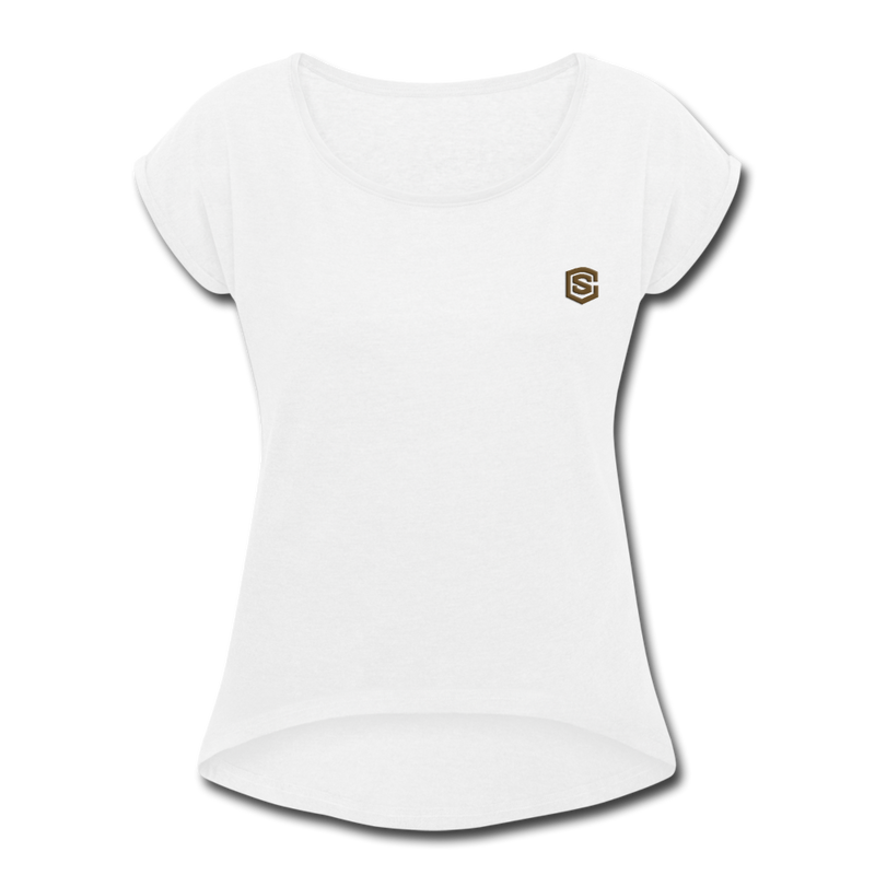 Women's Roll Cuff T-Shirt   WITH BROWN  LOGO - white