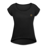 Women's Roll Cuff T-Shirt   WITH BROWN  LOGO - black