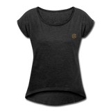 Women's Roll Cuff T-Shirt   WITH BROWN  LOGO - heather black