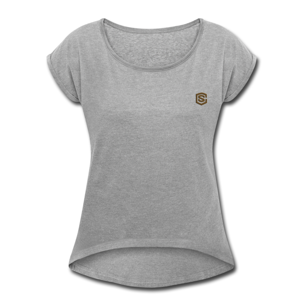 Women's Roll Cuff T-Shirt   WITH BROWN  LOGO - heather gray