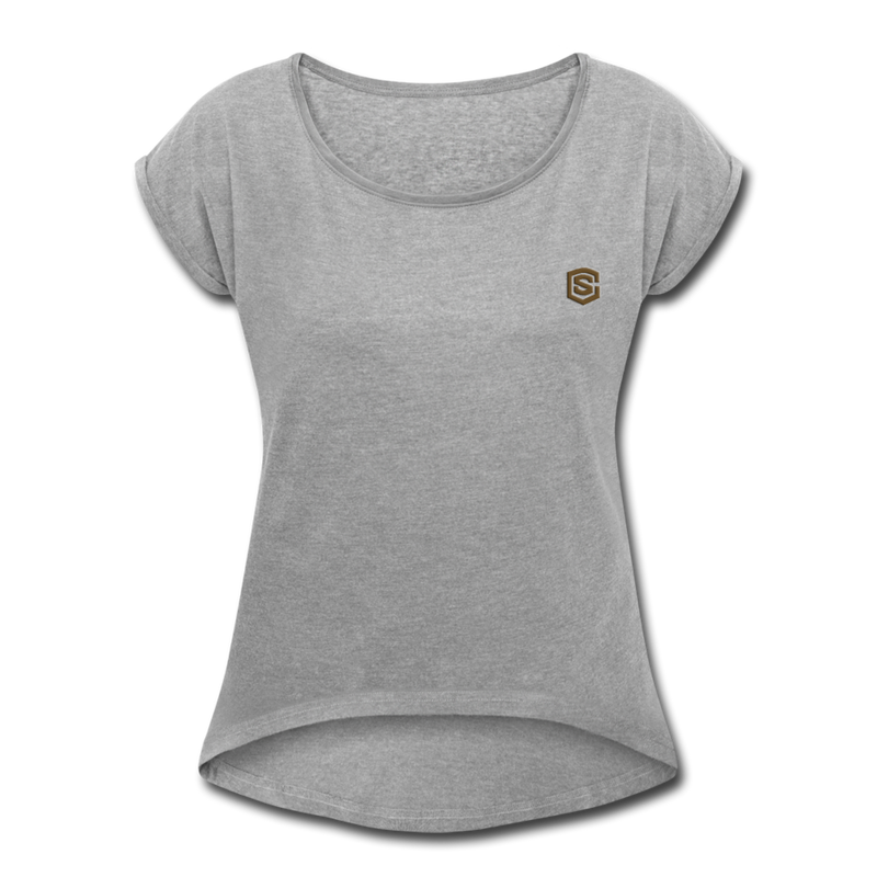 Women's Roll Cuff T-Shirt   WITH BROWN  LOGO - heather gray