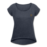 Women's Roll Cuff T-Shirt   WITH BROWN  LOGO - navy heather