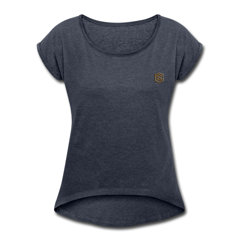 Women's Roll Cuff T-Shirt   WITH BROWN  LOGO - navy heather