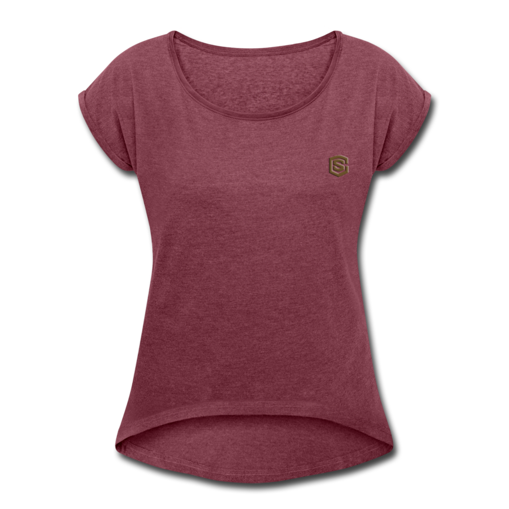 Women's Roll Cuff T-Shirt   WITH BROWN  LOGO - heather burgundy