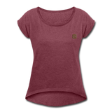 Women's Roll Cuff T-Shirt   WITH BROWN  LOGO - heather burgundy