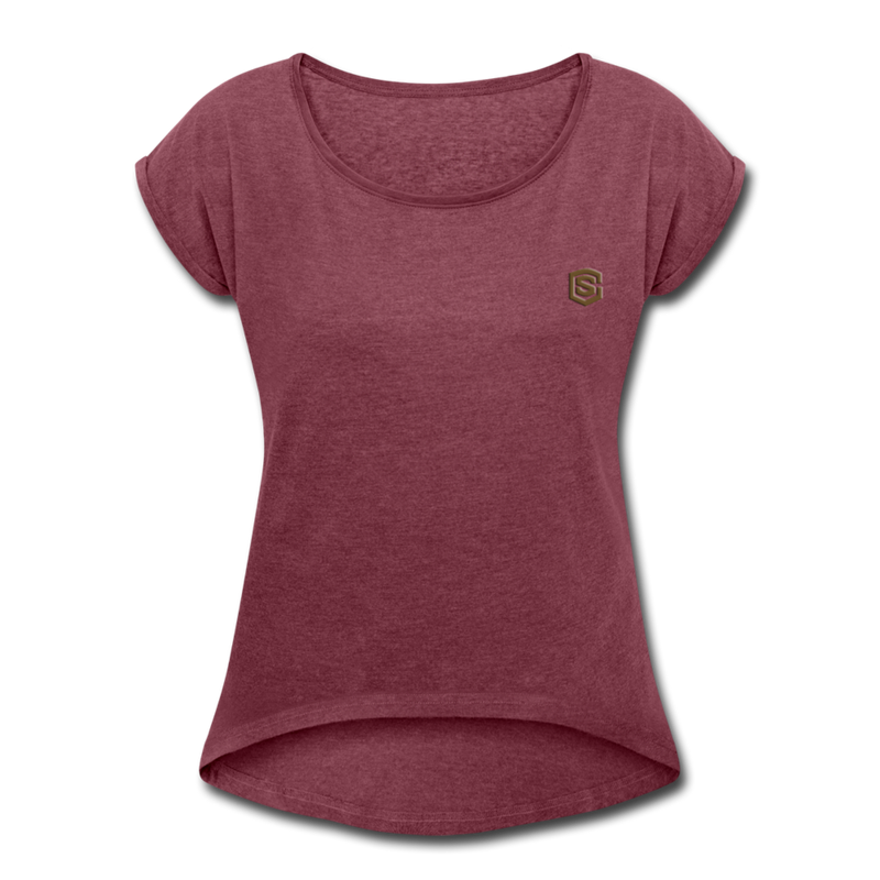 Women's Roll Cuff T-Shirt   WITH BROWN  LOGO - heather burgundy