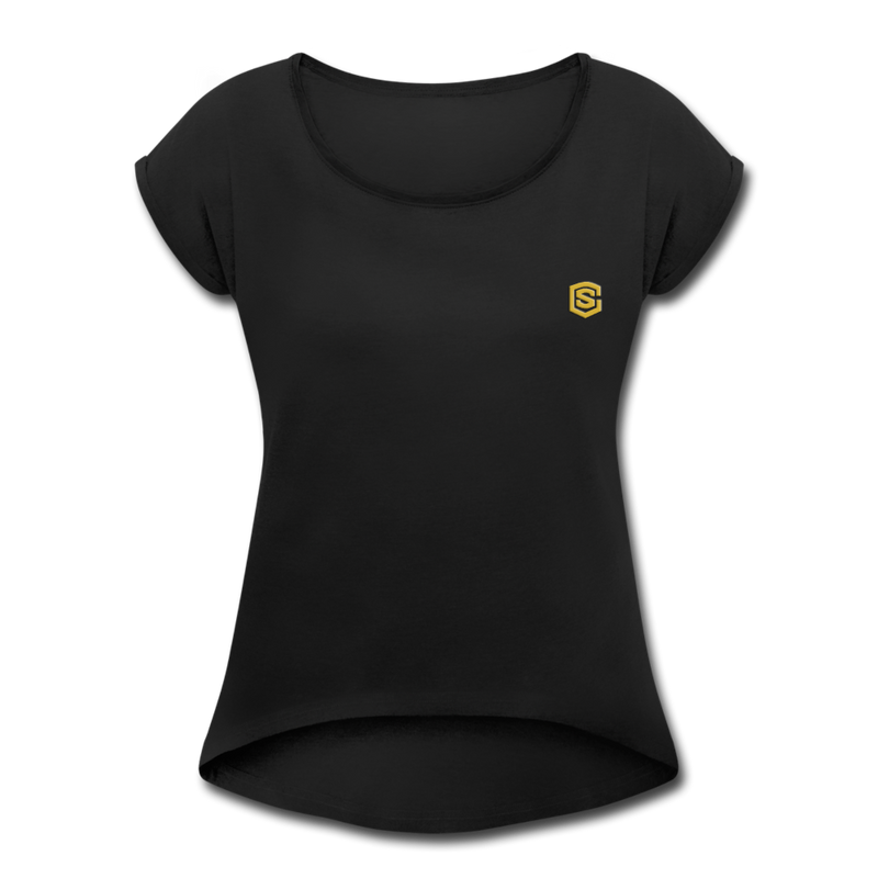 Women's Roll Cuff T-Shirt   WITH GOLD  LOGO - black