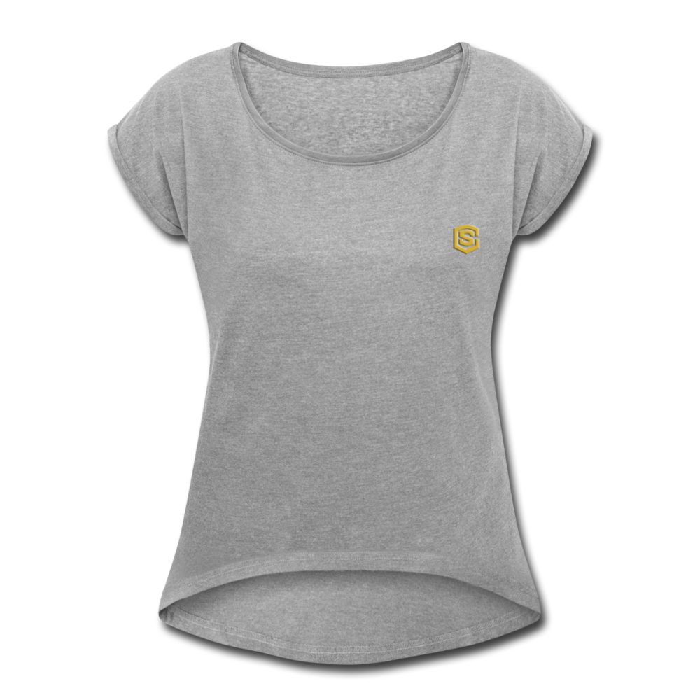 Women's Roll Cuff T-Shirt   WITH GOLD  LOGO - heather gray