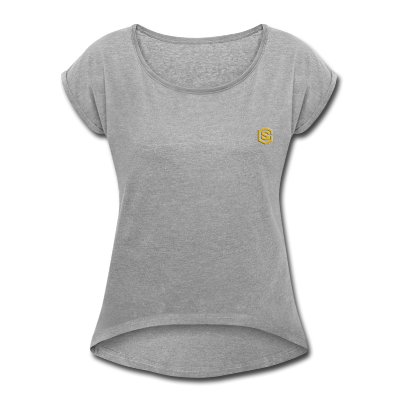 Women's Roll Cuff T-Shirt   WITH GOLD  LOGO - heather gray