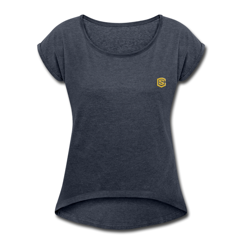 Women's Roll Cuff T-Shirt   WITH GOLD  LOGO - navy heather