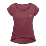 Women's Roll Cuff T-Shirt   WITH GOLD  LOGO - heather burgundy