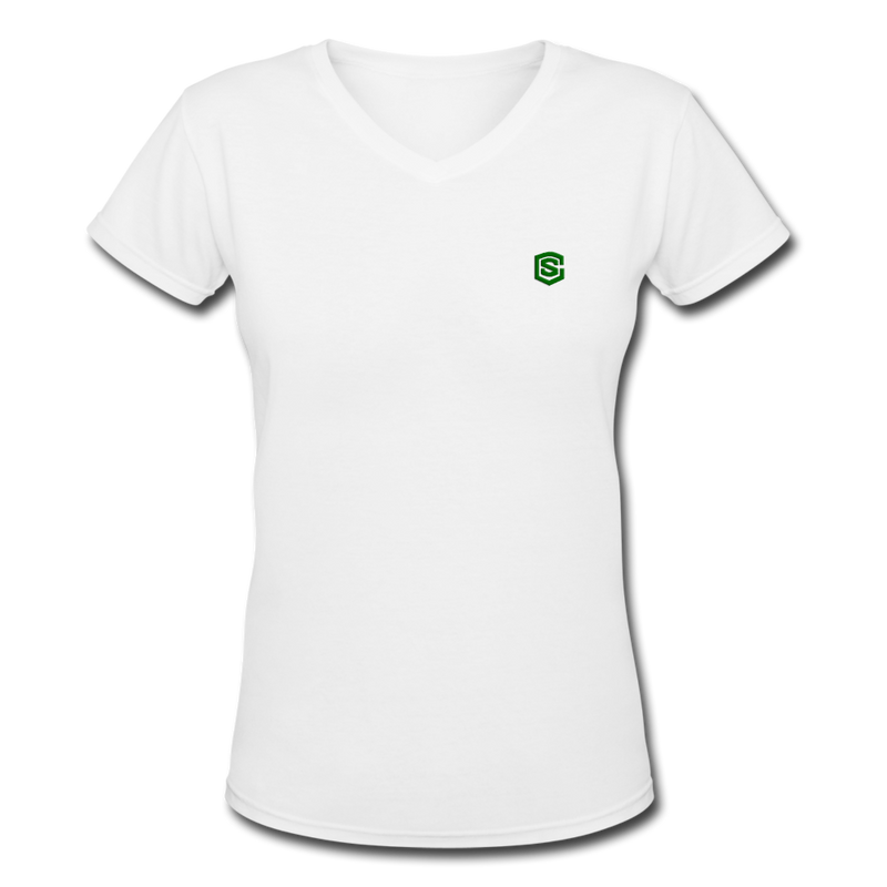 Women's V-Neck T-Shirt   WITH GREEN LOGO - white