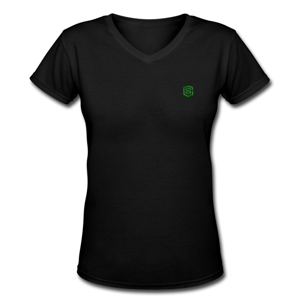 Women's V-Neck T-Shirt   WITH GREEN LOGO - black