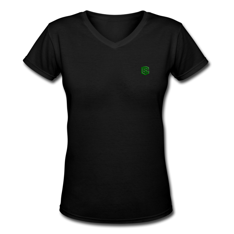 Women's V-Neck T-Shirt   WITH GREEN LOGO - black