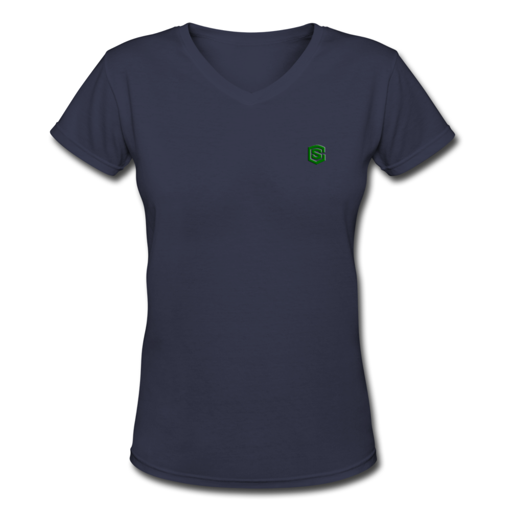 Women's V-Neck T-Shirt   WITH GREEN LOGO - navy