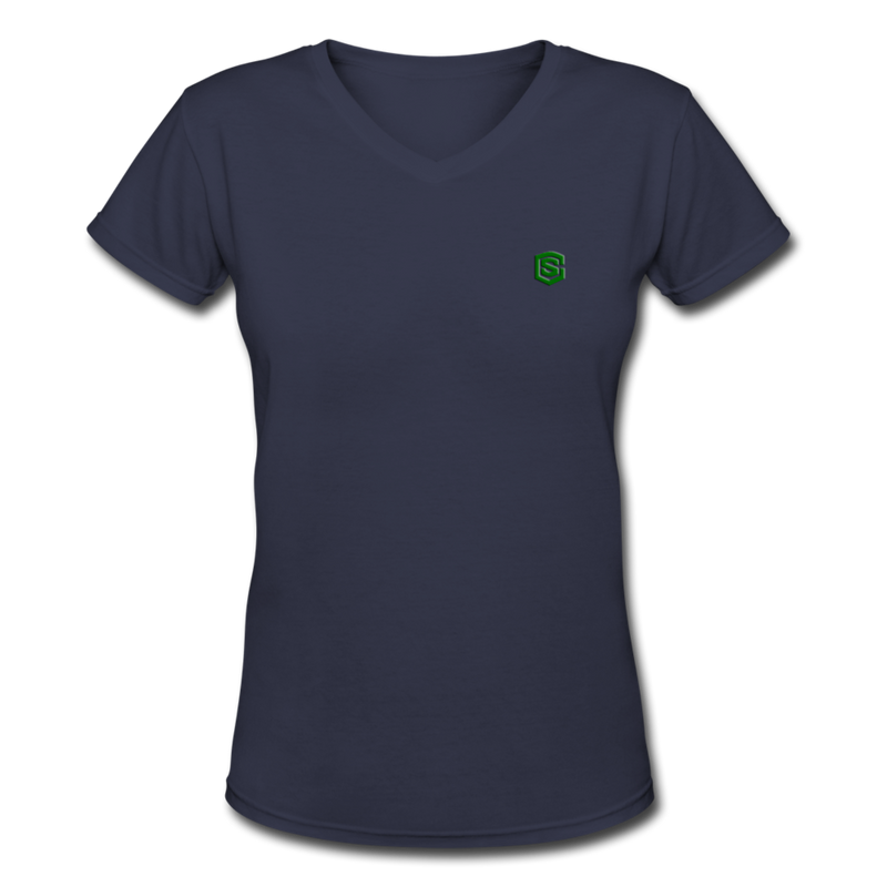 Women's V-Neck T-Shirt   WITH GREEN LOGO - navy