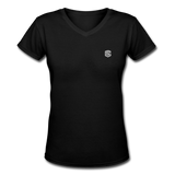 Women's V-Neck T-Shirt   WITH SILIVER  LOGO - black