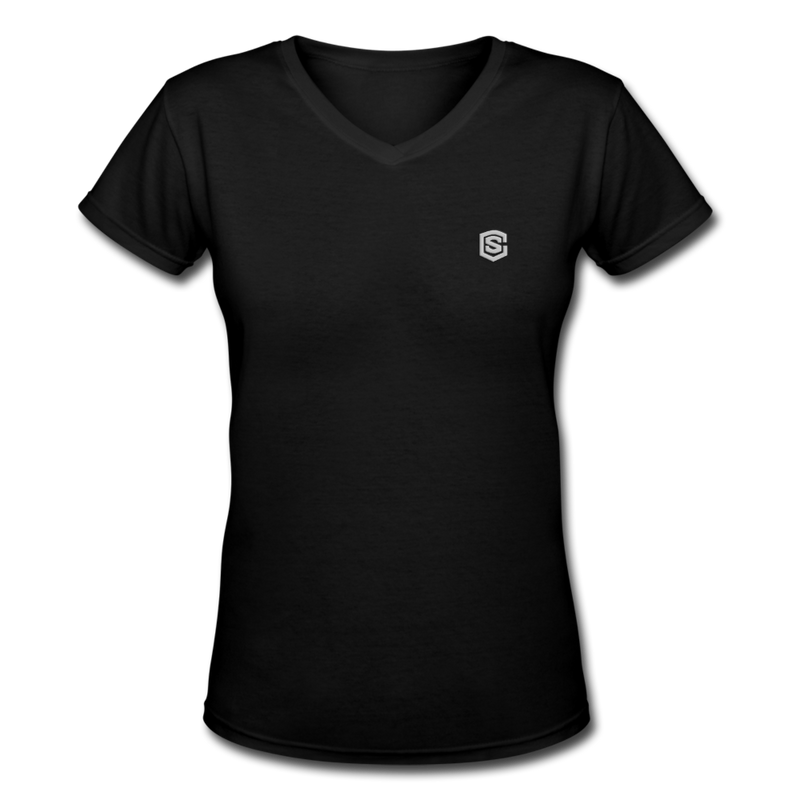 Women's V-Neck T-Shirt   WITH SILIVER  LOGO - black