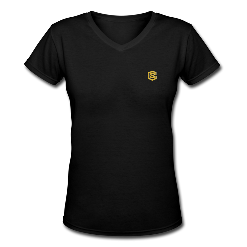 Women's V-Neck T-Shirt   WITH GOLD LOGO - black