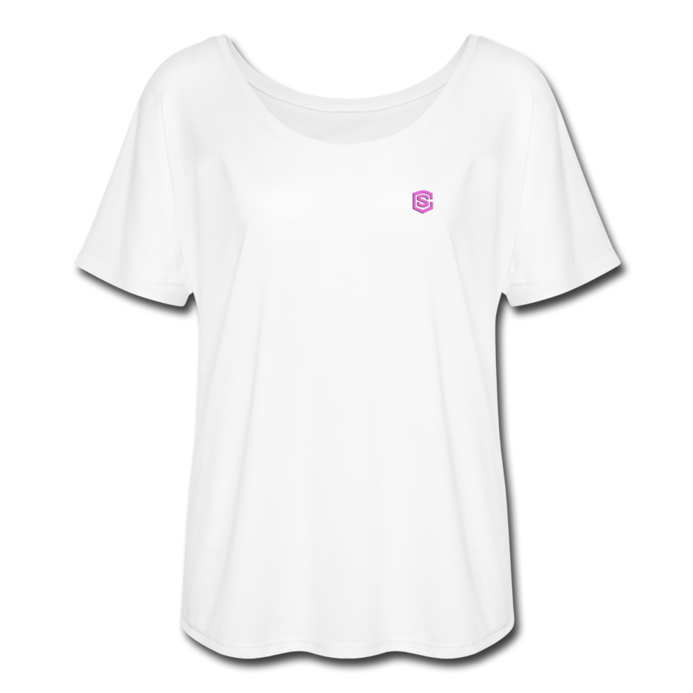 Women’s Flowy T-Shirt   WITH PINK LOGO - white